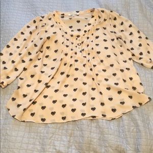Rose + olive cream shirt w/ black hearts